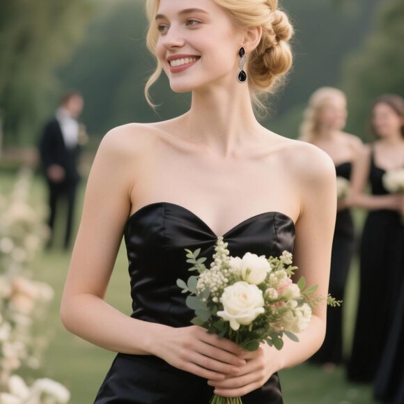 Women’s Crystal Dangle Earrings Bridal Wedding Hollow Leaf Teardrop Jewelry - Picture 3 of 6